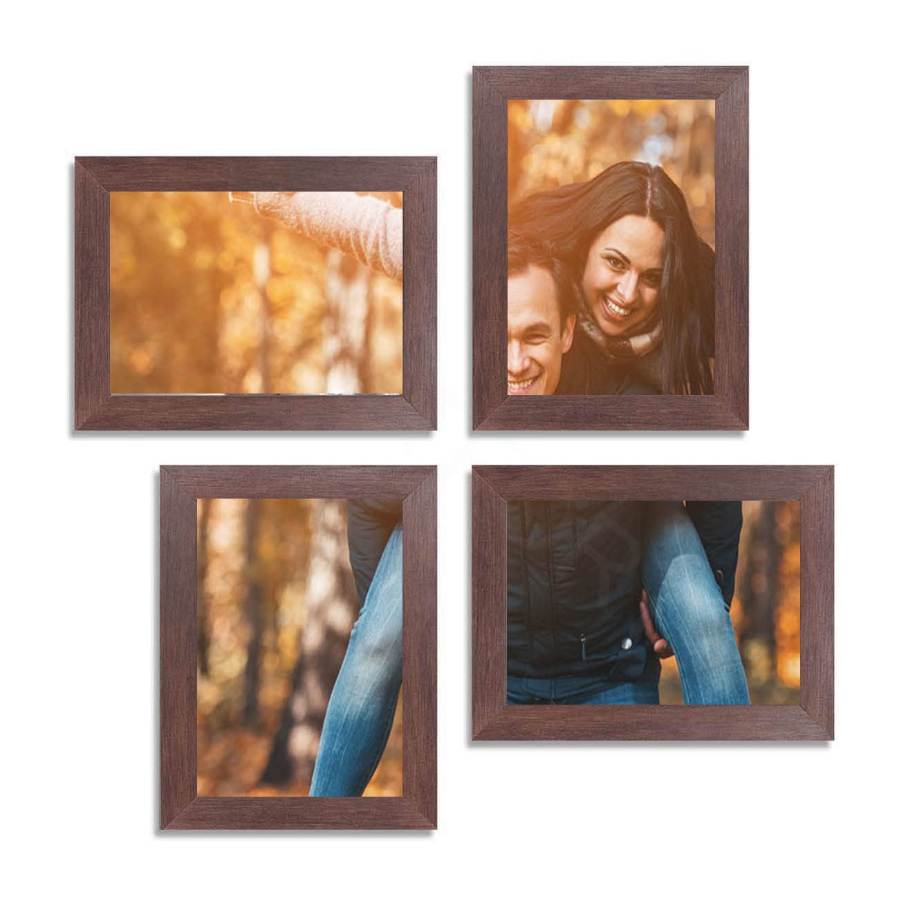 Customized Individual Collage Set of 4 Photo Frames, Wall Hanging photo frames (4 pcs - 5x7 inch, Brown Frames)